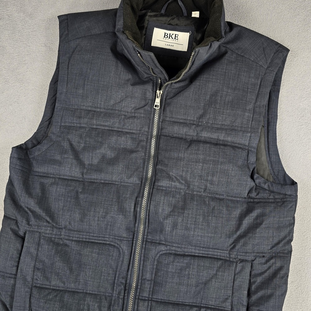 BKE Puffer Vest Mens Large Blue‎ Quilted Sleeveless Zip Front Pockets Casual